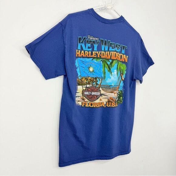 Harley Davidson Motor Cycles Blue Key West Beach Hammock Graphic T Shirt - Picture 8 of 13
